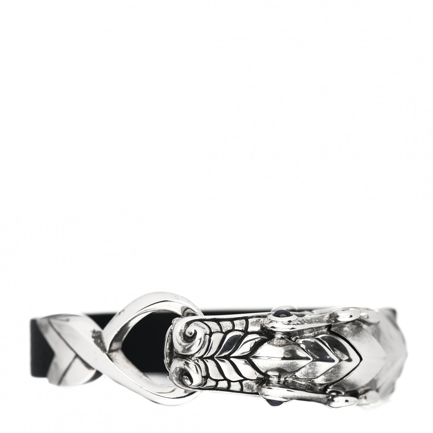 John Hardy Sterling Silver Leather Blue Sapphire Naga Dragon Bracelet Black 3 of 5