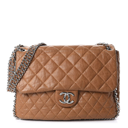 Chanel Washed Lambskin Chain Around Maxi Flap Bag Dark Beige 1 of 11