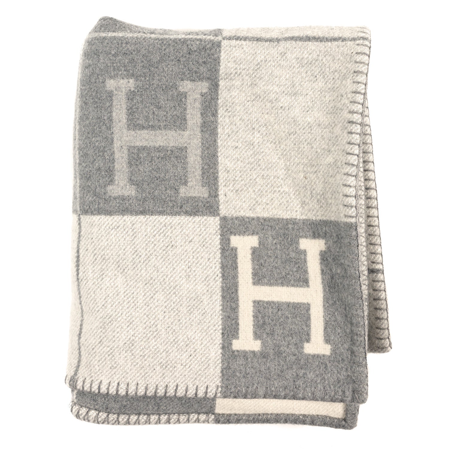 Hermes Wool Cashmere Avalon III Throw Blanket Ecru Gris Clair 1 of 4