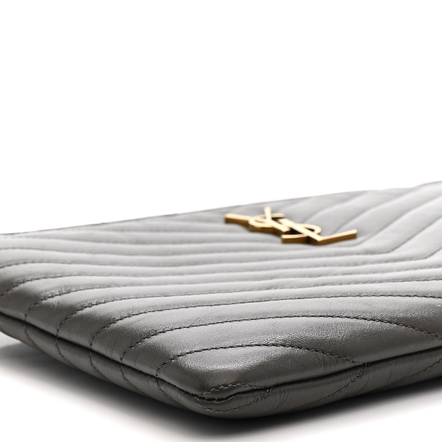 Saint Laurent Calfskin Matelasse Chevron Monogram A5 Wristlet Earth 9 of 10