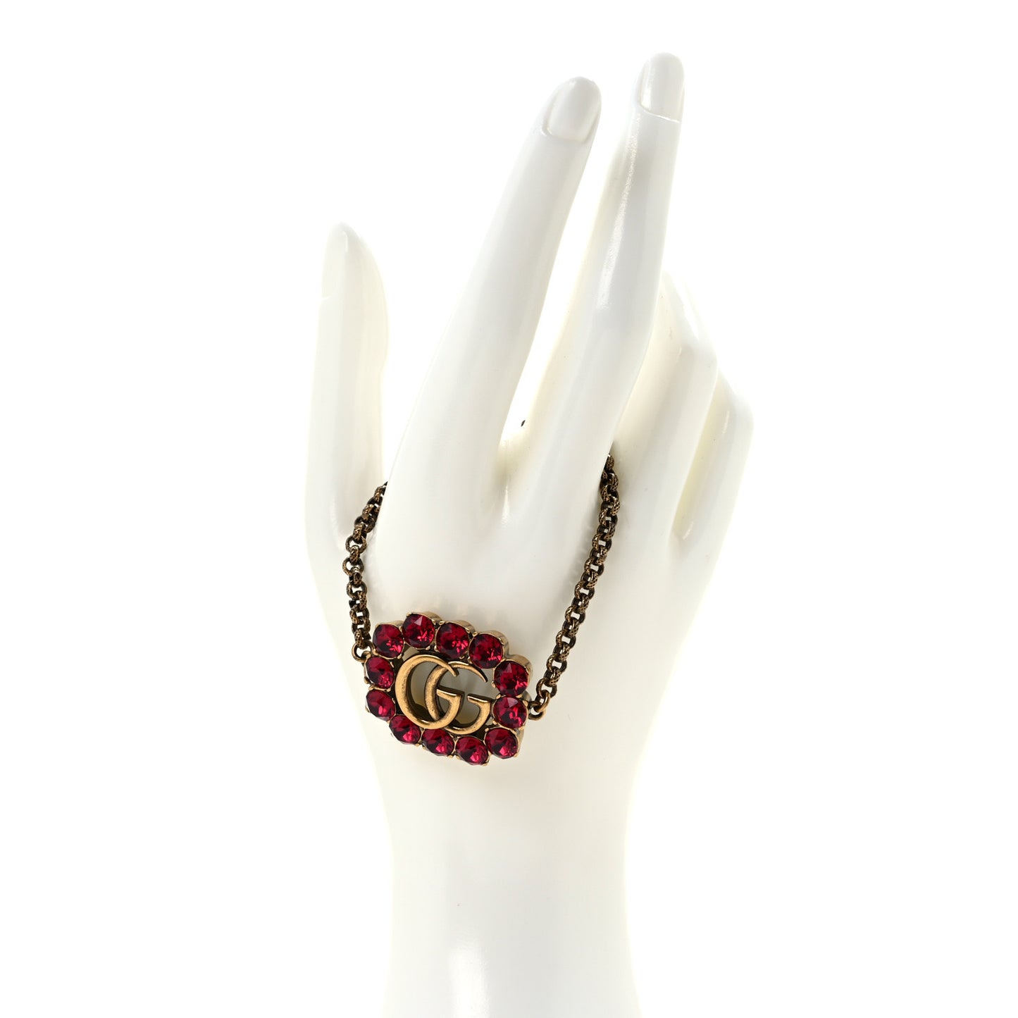 Oxidized Metal Crystal Double G Bracelet Aged Gold Red