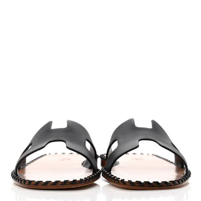 Hermes Box Calfskin Braided Oran Sandals 37 Black 2 of 9