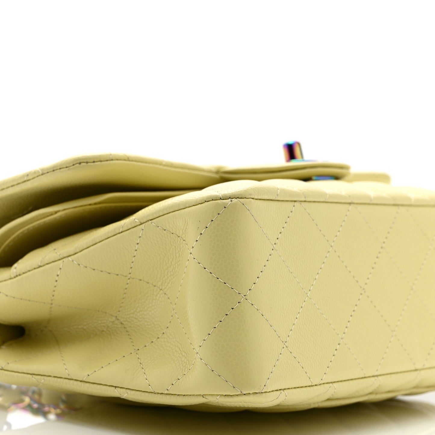 Caviar Quilted Rainbow CC Small Double Flap Green