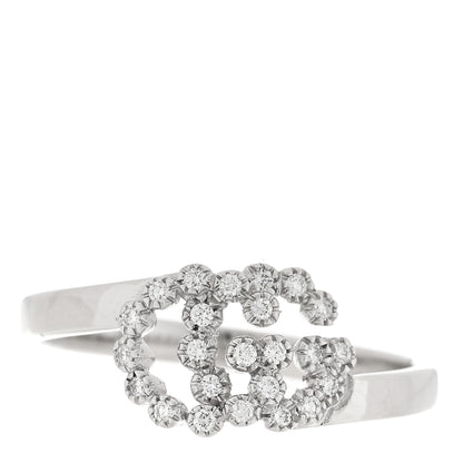 Gucci 18K White Gold Diamond Running Double G Ring 54 6.75 1 of 4