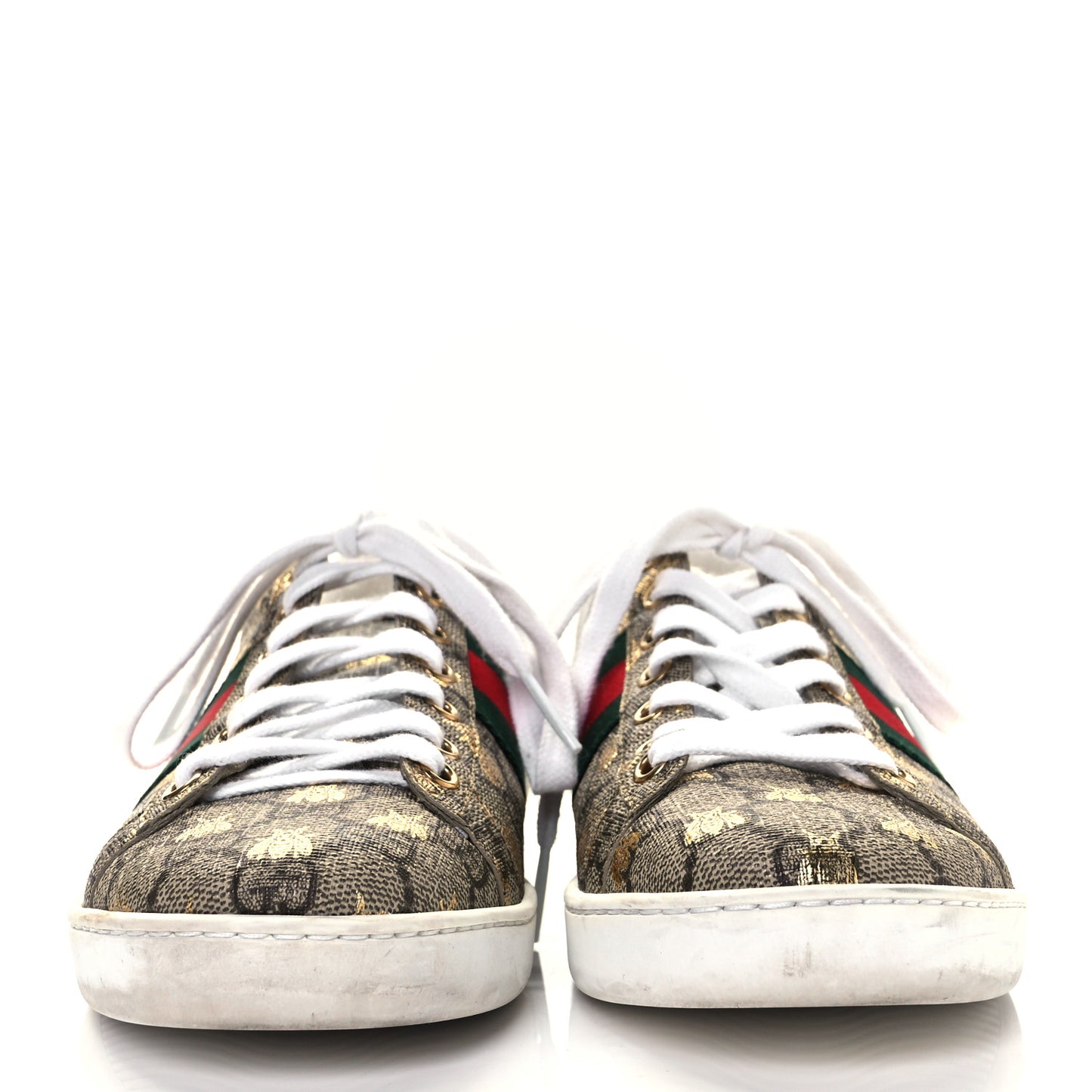 GG Supreme Monogram Bees Ayers Web Womens Ace Sneakers 36.5 Beige Oro Green Red
