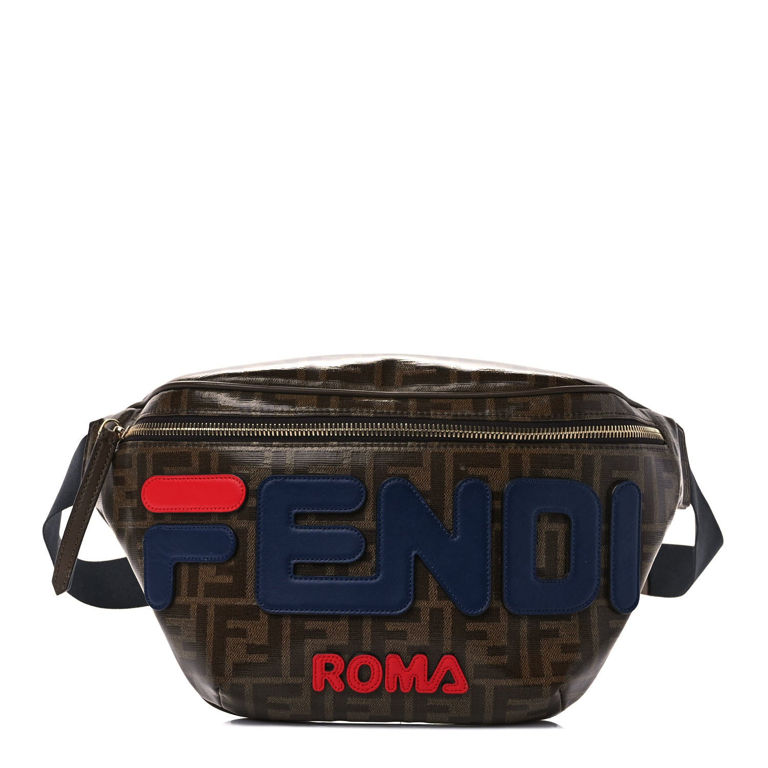 Fendi X FILA Glazed Fabric Vitello Century FF 1974 Mania Belt Bag Mogano Panna Blueberry 1 of 9