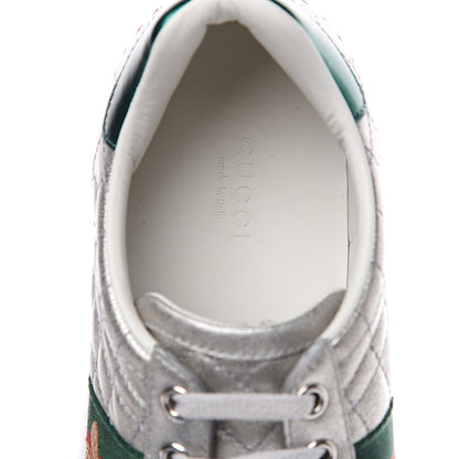 Gucci Laminated Nappa Crystal Web Bee Embroidered Trapuntata Womens Ace Platform Sneakers 37 Argento 5 of 8