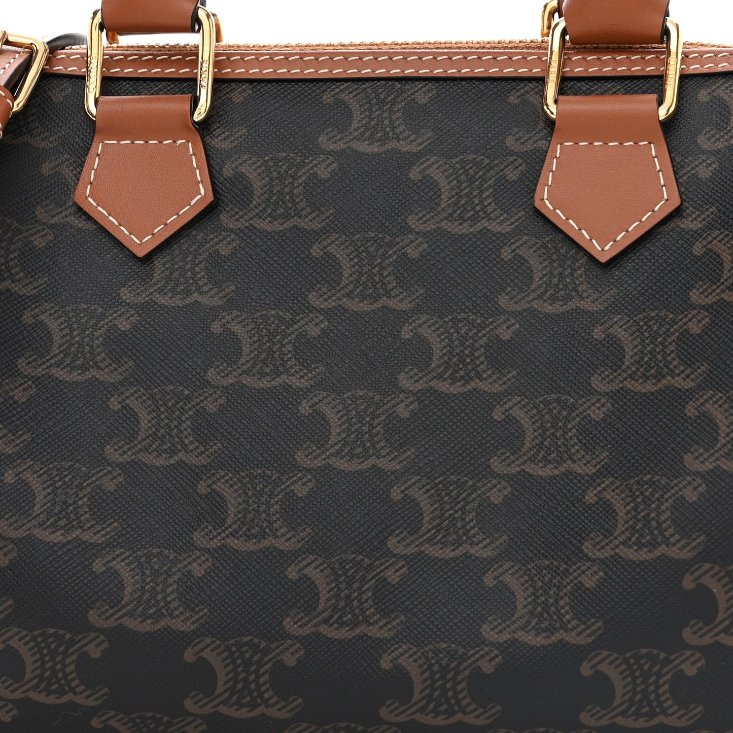 Triomphe Canvas Calfskin Small Boston Bag Tan