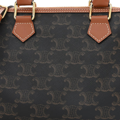 Celine Triomphe Canvas Calfskin Small Boston Bag Tan 8 of 10