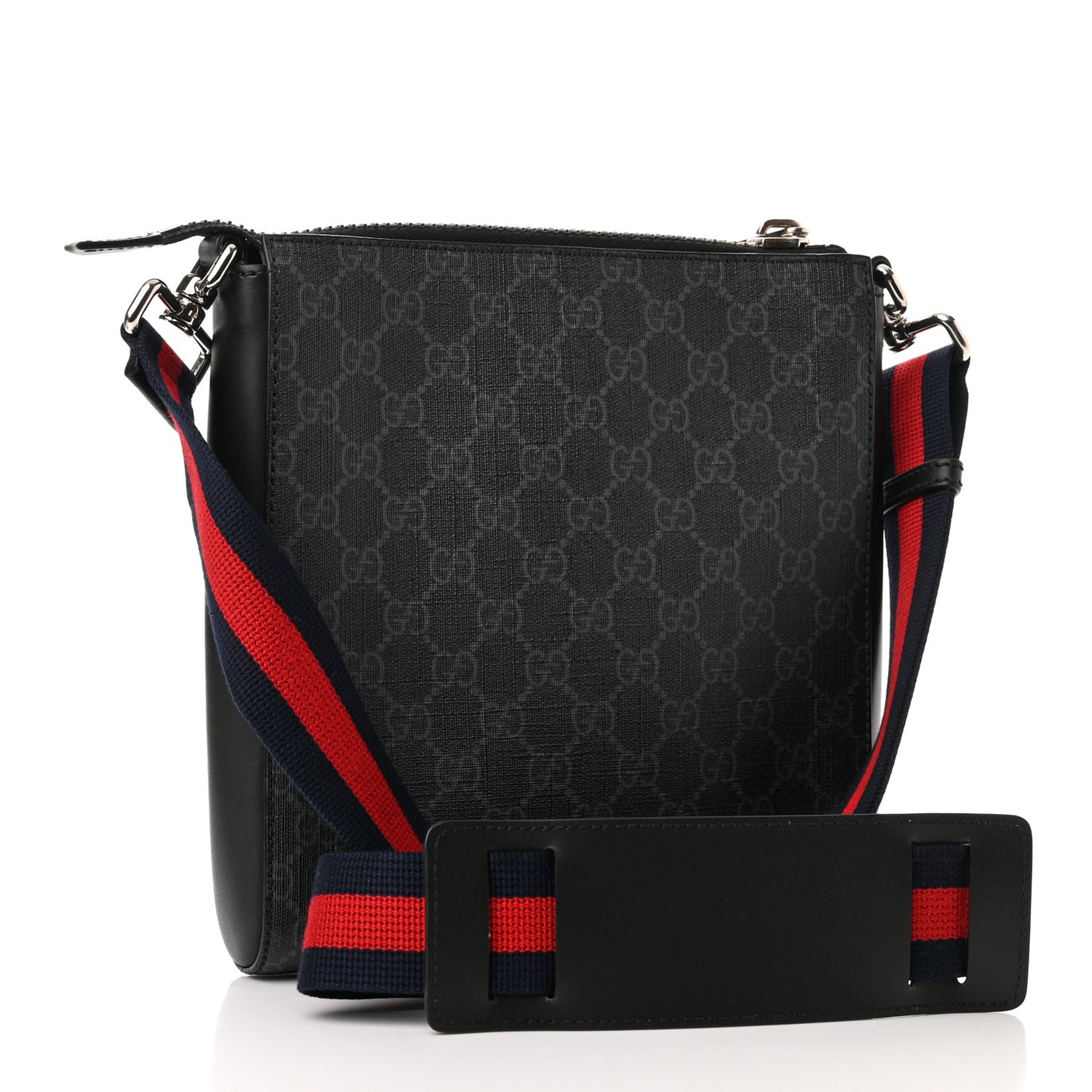 GG Supreme Monogram Web Small Flat Messenger Bag Black Grey