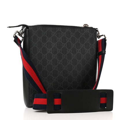 Gucci GG Supreme Monogram Web Small Flat Messenger Bag Black Grey 3 of 11