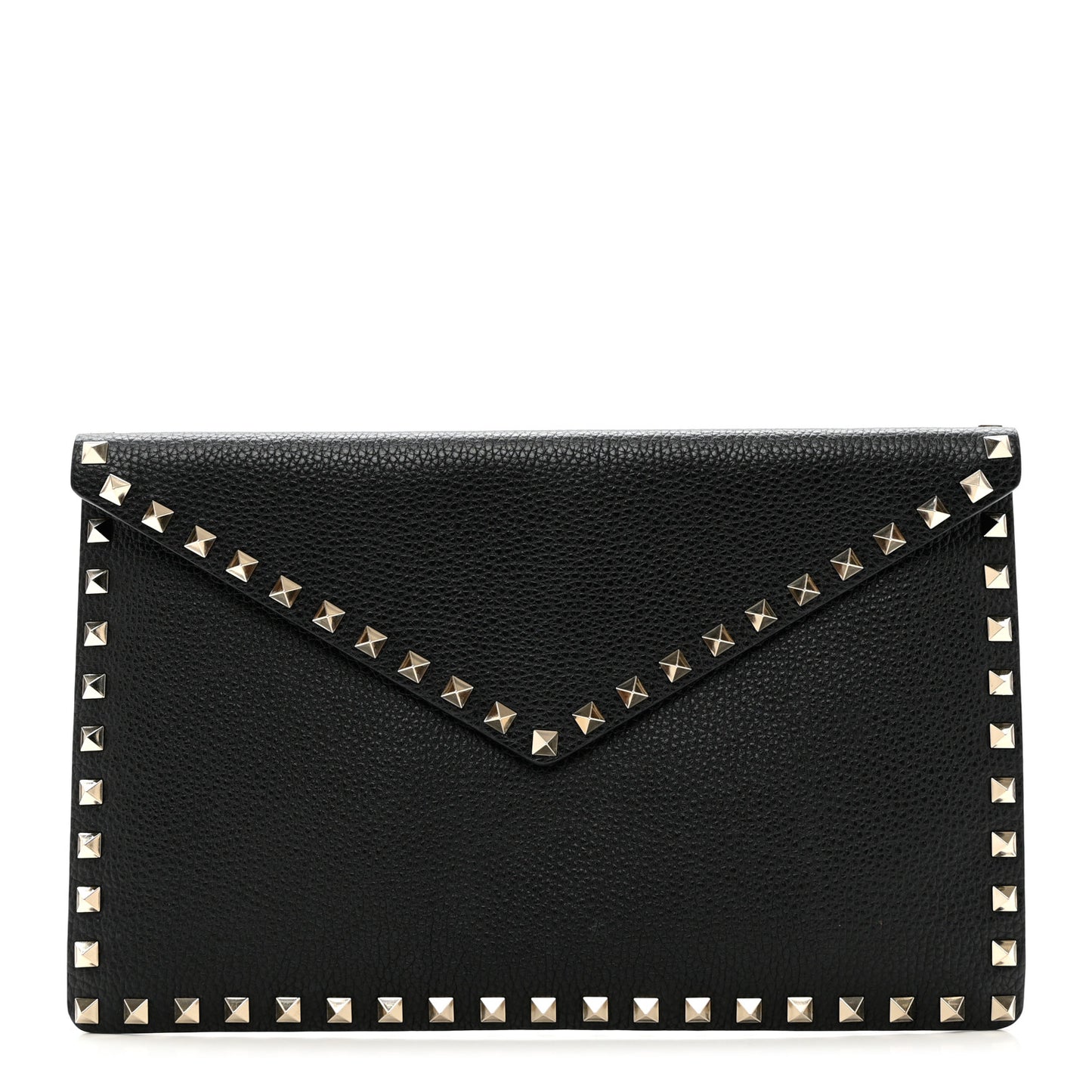 Pebbled Calfskin Large Rockstud Envelope Clutch Black