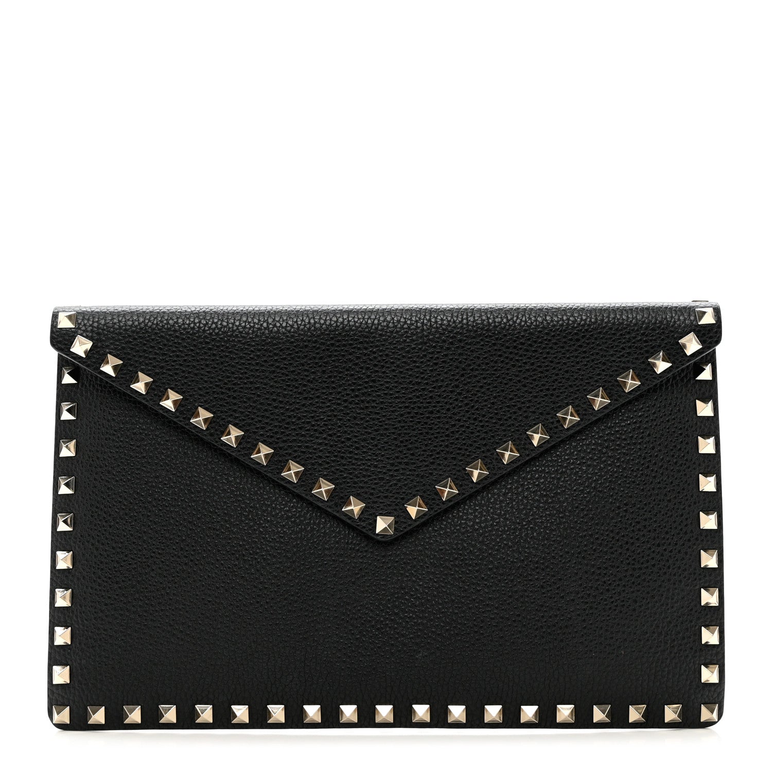 Valentino Garavani Pebbled Calfskin Large Rockstud Envelope Clutch Black 1 of 6
