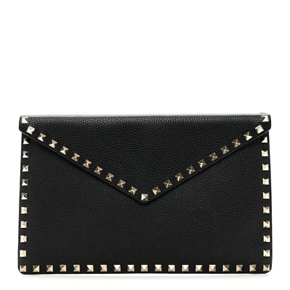 Valentino Garavani Pebbled Calfskin Large Rockstud Envelope Clutch Black 1 of 6
