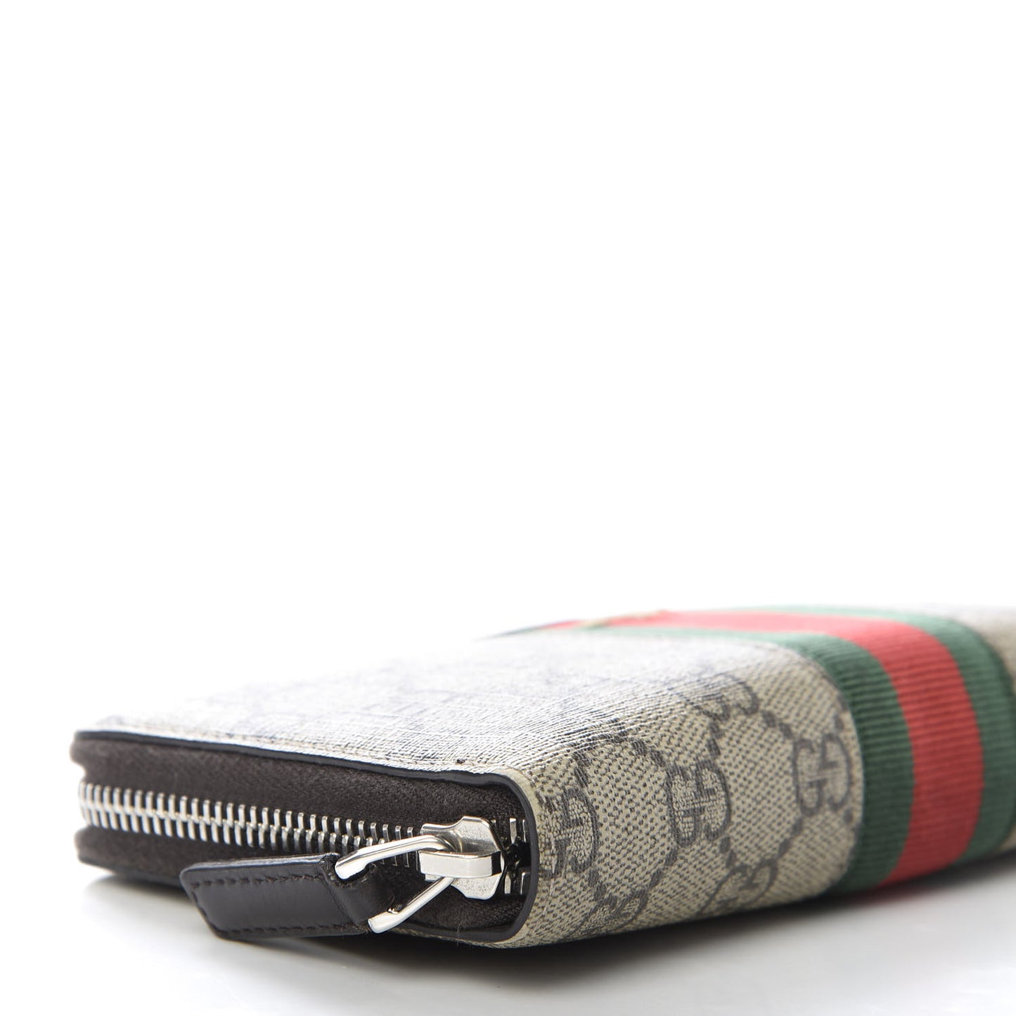 GG Supreme Monogram Web Bee Zip Around Wallet Beige Cocoa