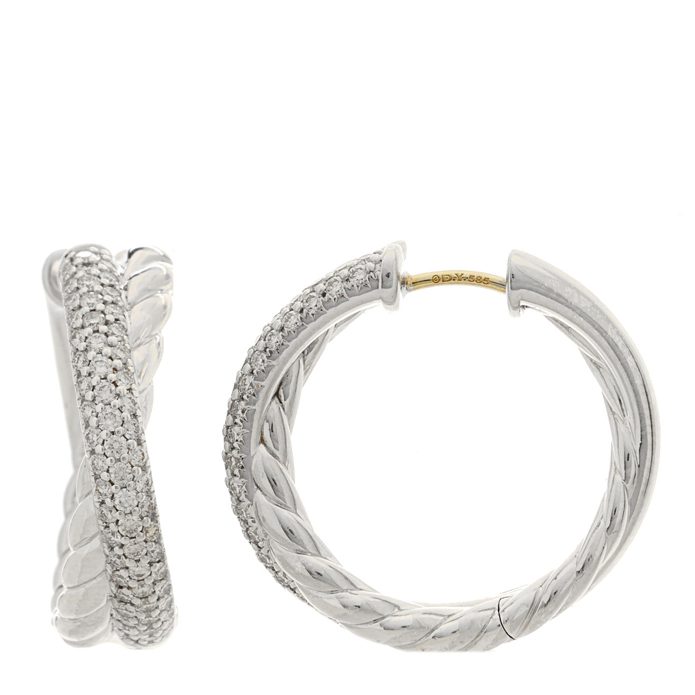 Sterling Silver Diamond 22.4mm Crossover Hoop Earrings