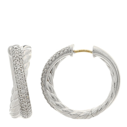 David Yurman Sterling Silver Diamond 22.4mm Crossover Hoop Earrings 1 of 4
