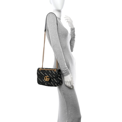 Gucci X BALENCIAGA Calfskin Matelasse Logo Print Small GG Marmont Shoulder Bag Black 2 of 14