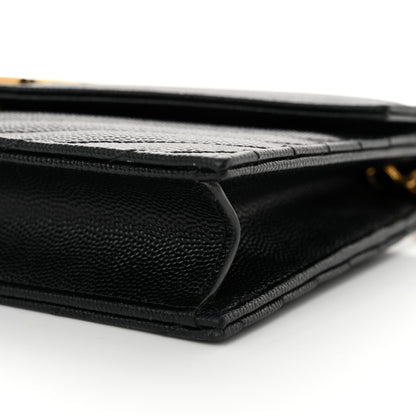 Saint Laurent Grain De Poudre Matelasse Chevron Monogram Envelope Chain Wallet Black 10 of 14