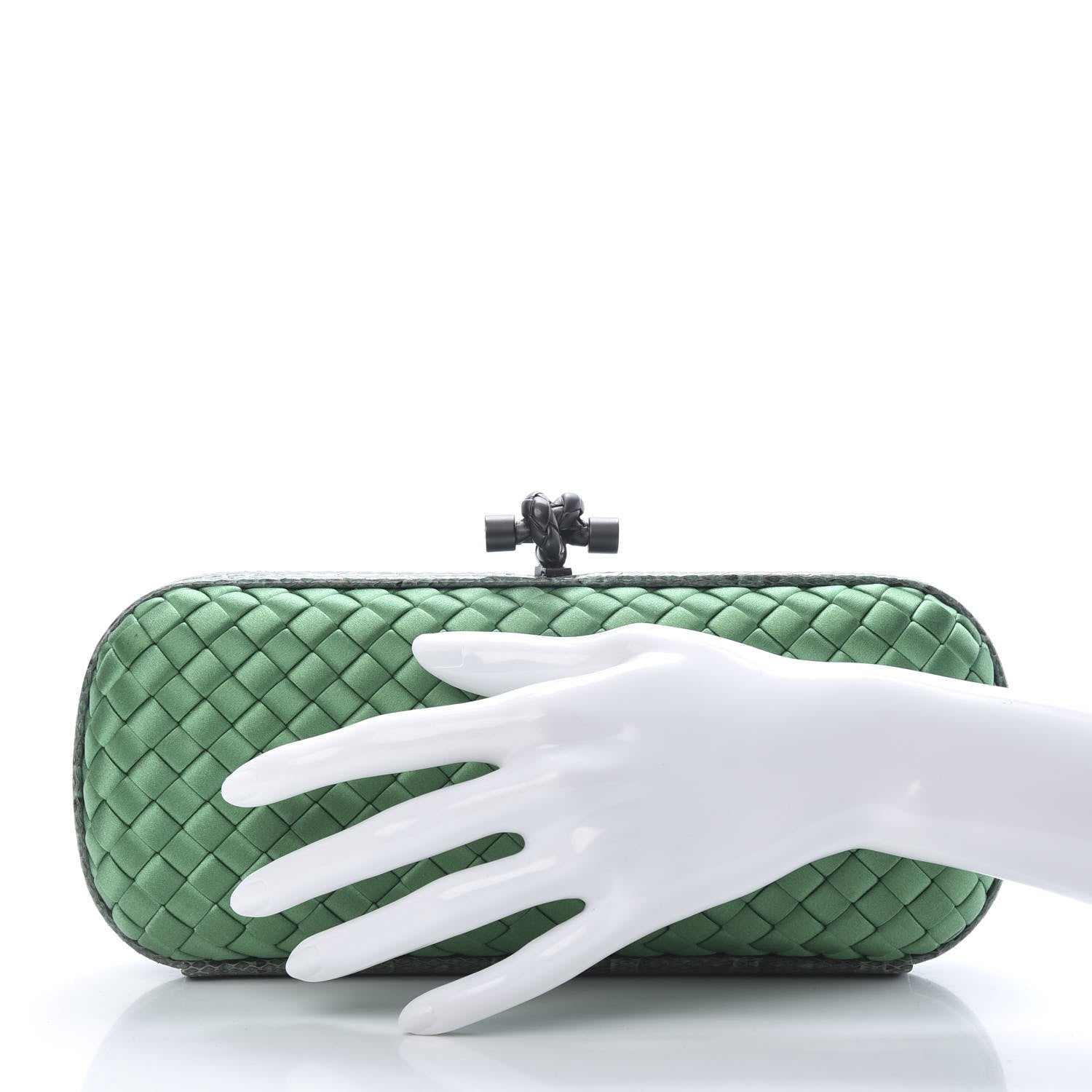 Bottega Veneta Satin Intreccio Impero Ayers Stretch Knot Clutch Emerald 2 of 7