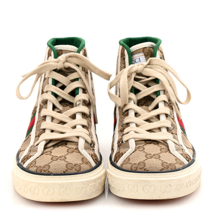 Gucci GG Monogram Web Womens 1977 Tennis High Top Sneakers 37.5 Beige Ebony Mystic White 3 of 10