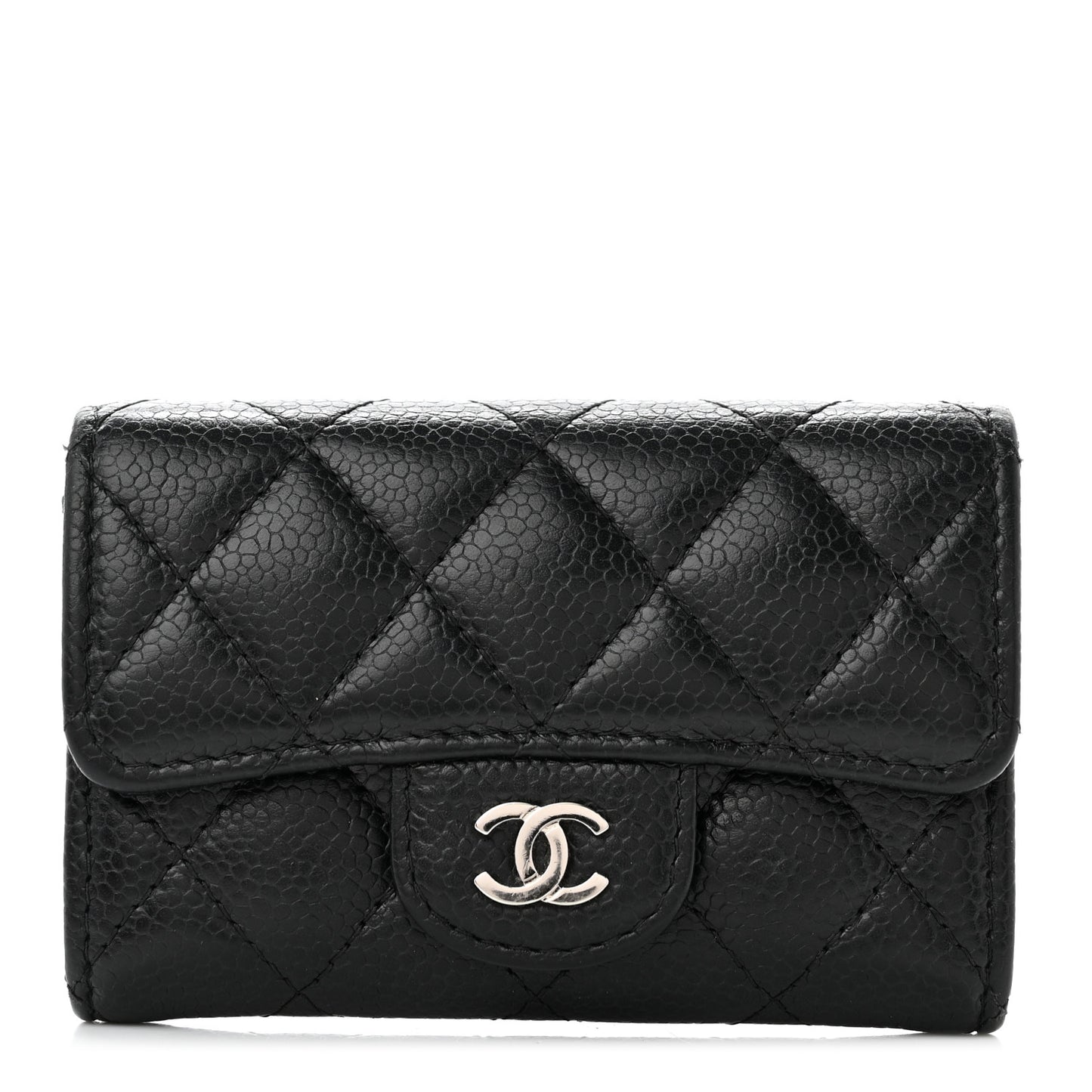 Caviar Quilted Flap Card Holder Black