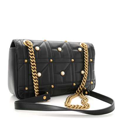 Gucci Calfskin Matelasse Studded Small Pearly GG Marmont Shoulder Bag Black 3 of 11