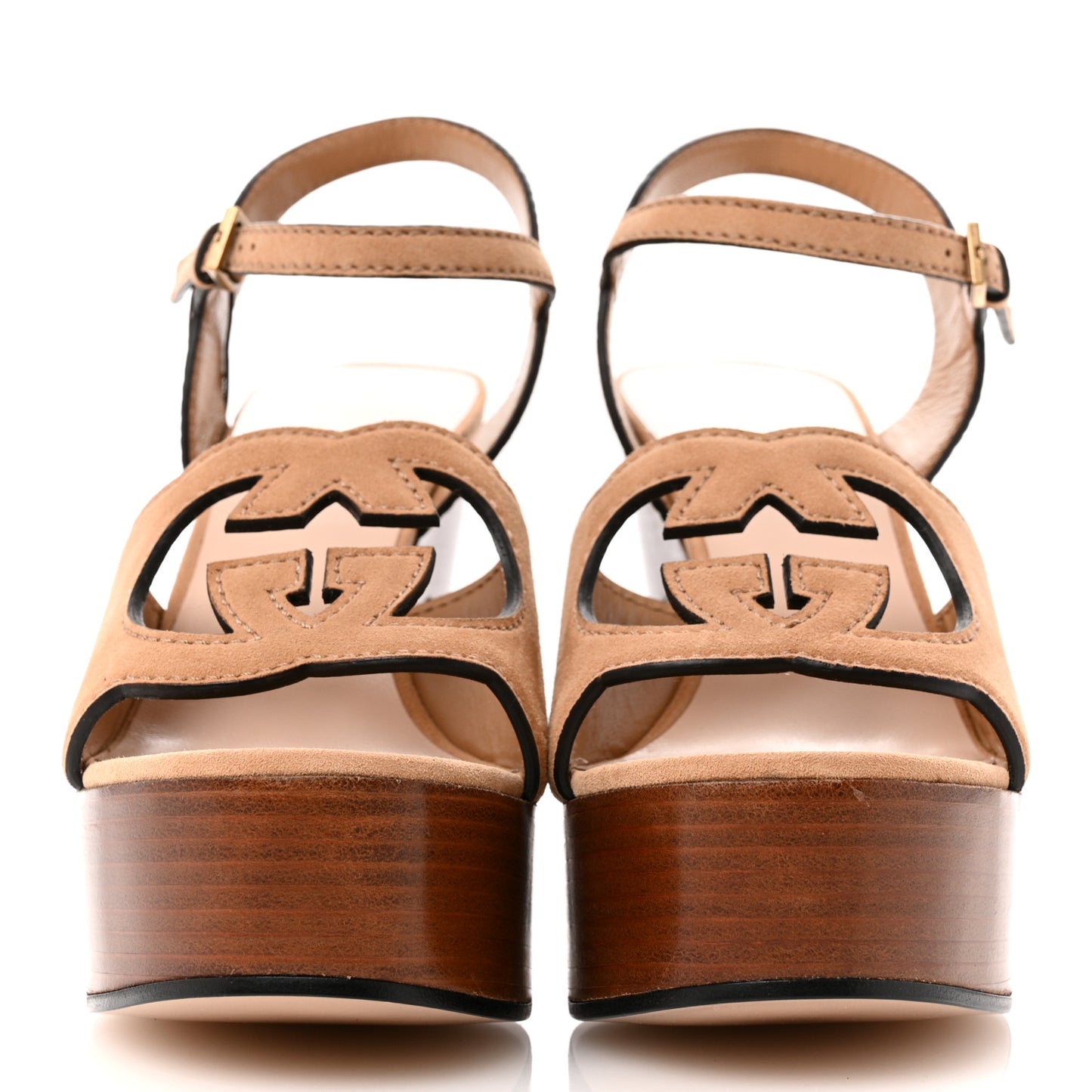 Kid Scamosciato Wooden Interlocking G Cut-Out 30/120mm Platform Sandals 38 Crystal Sand