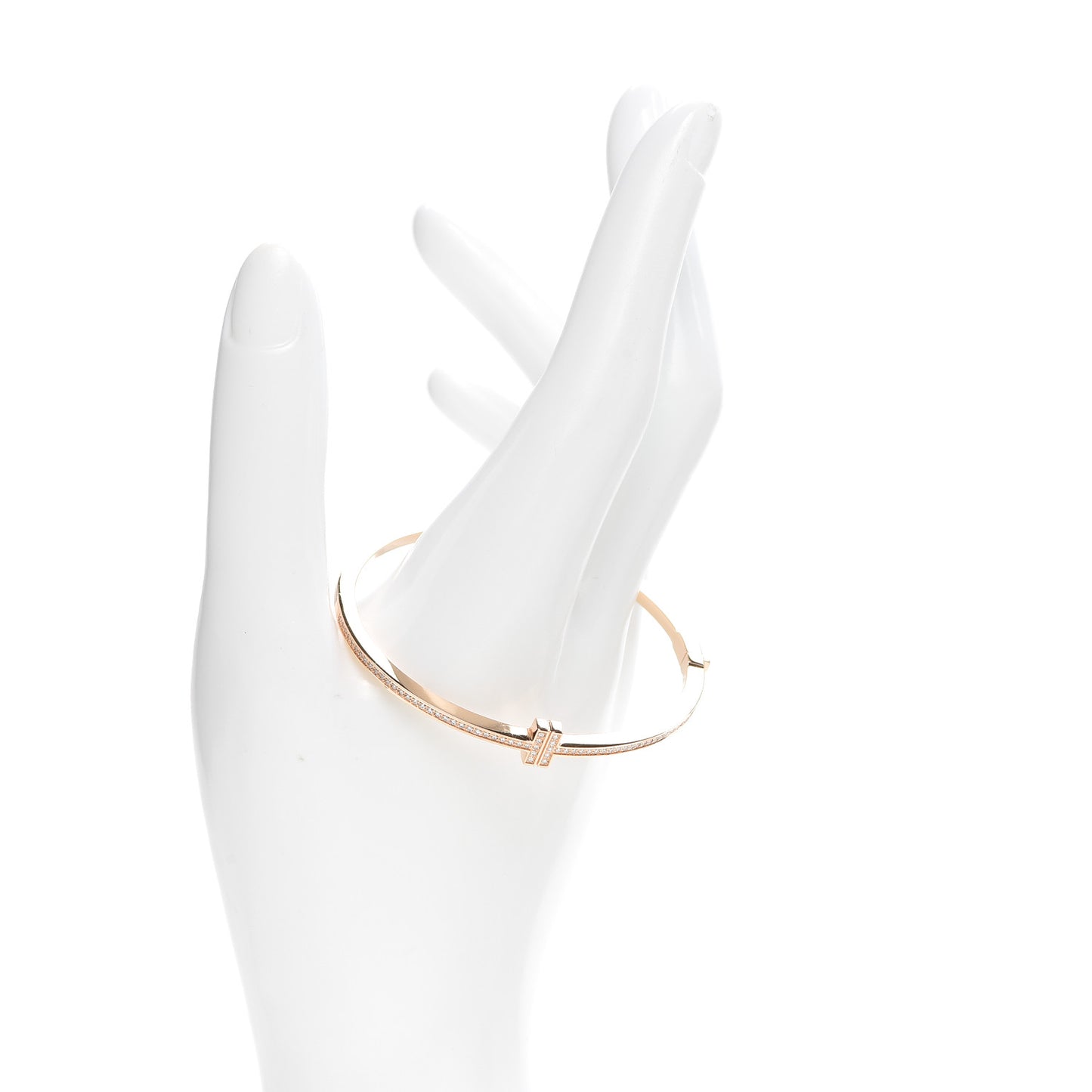 18K Rose Gold Diamond T Hinged Wire Bangle Bracelet