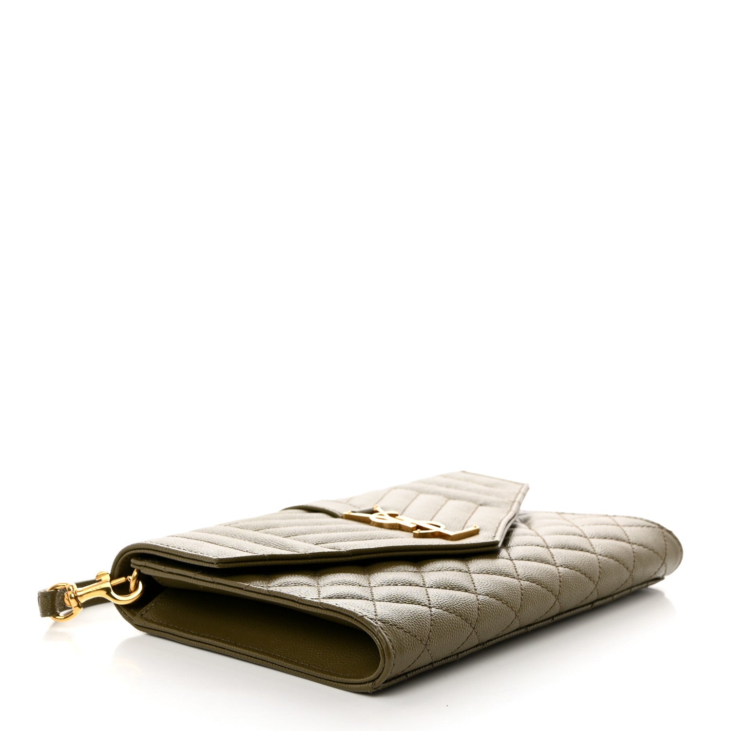 Saint Laurent Grain De Poudre Textured Mixed Matelasse Triquilt Monogram Clutch Vert Kaki 4 of 8