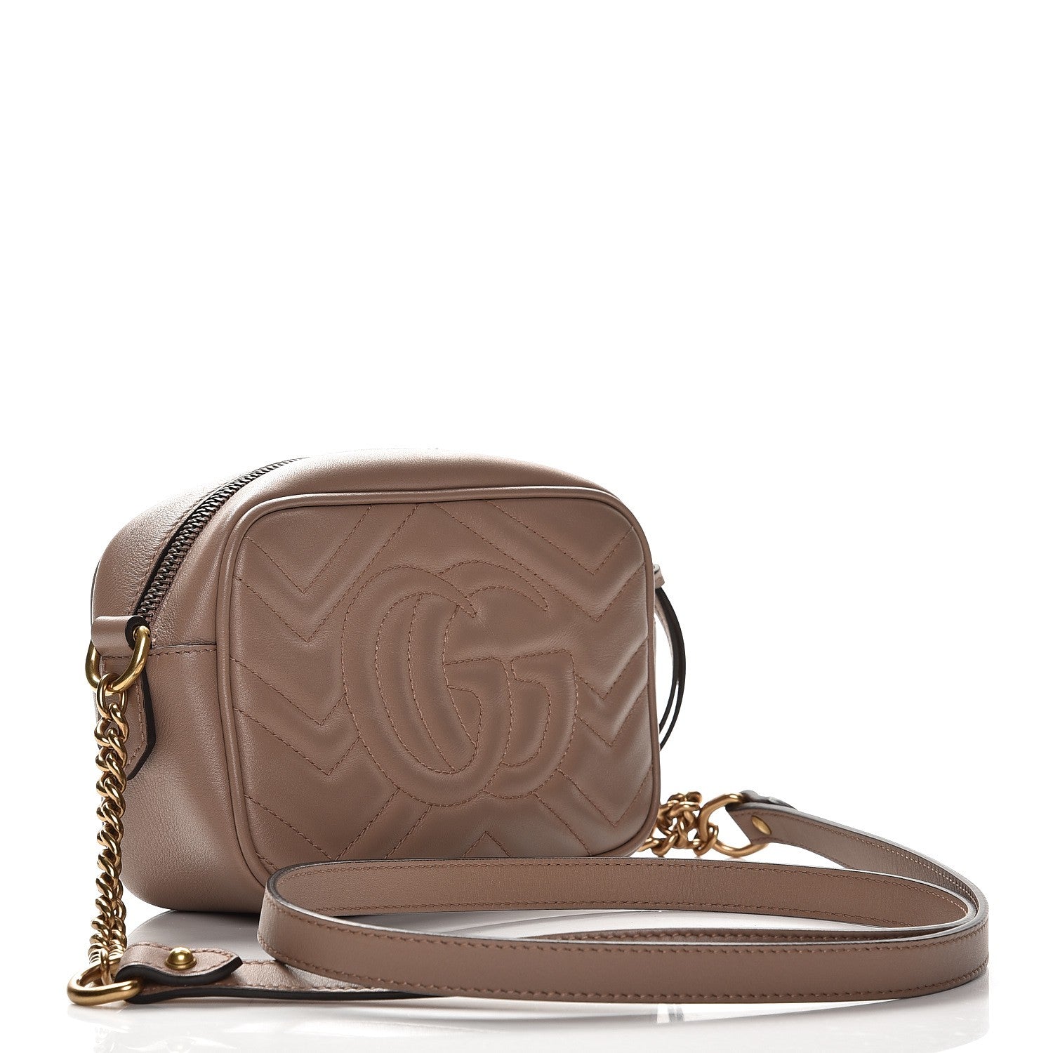 Gucci Calfskin Matelasse Mini GG Marmont Chain Shoulder Bag Nude 3 of 9