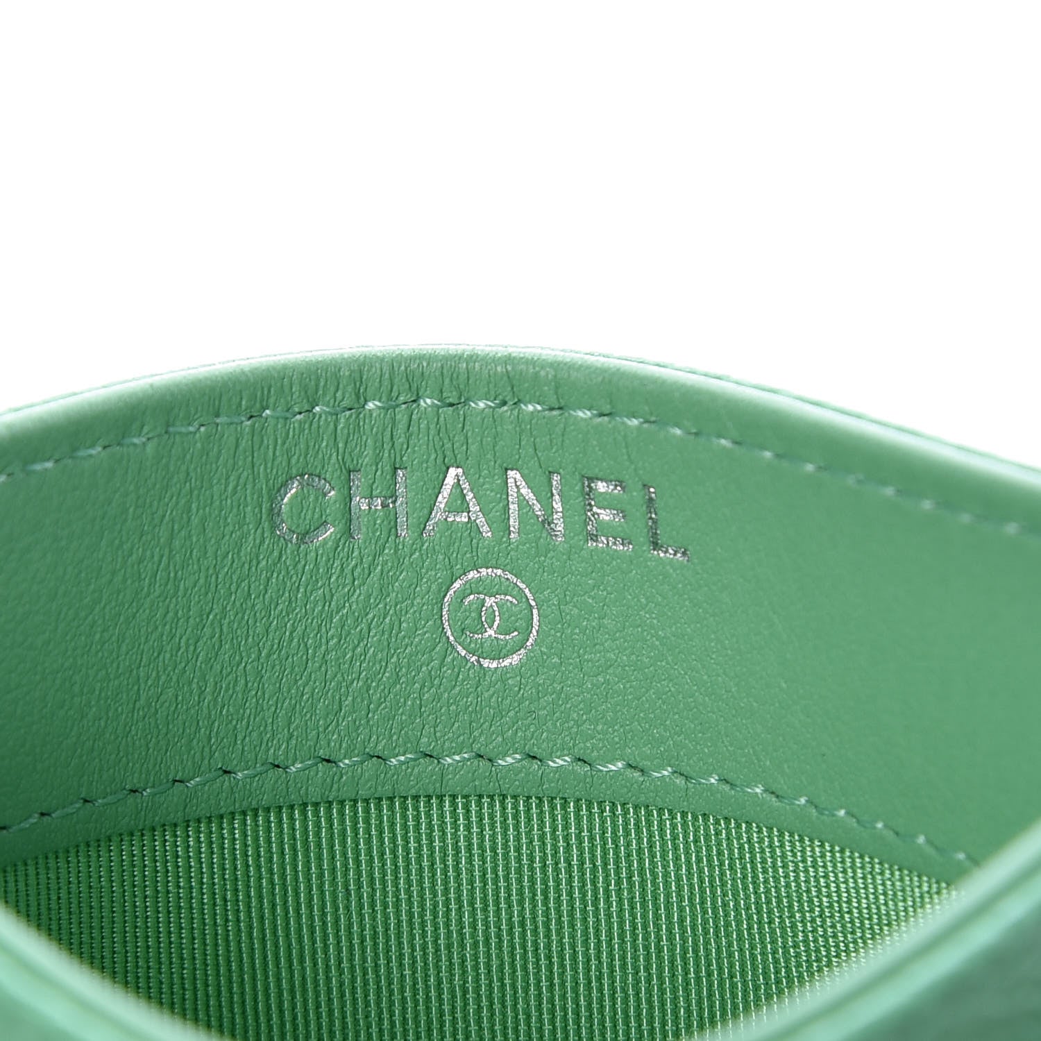 Chanel Caviar Chevron Quilted Card Holder Light Green 6 of 9