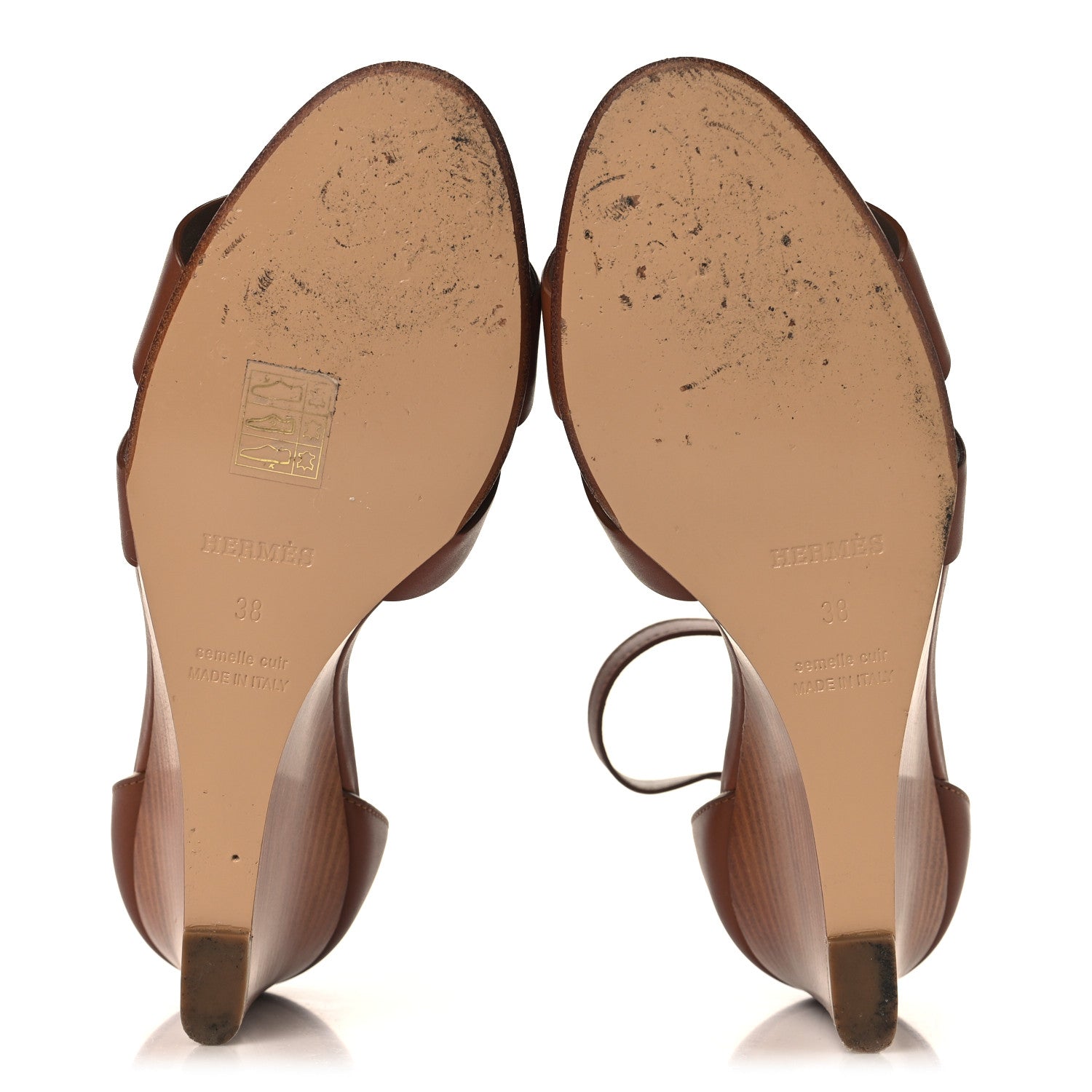 Hermes Calfskin Legend Wedge Sandals 38 Gold 6 of 9