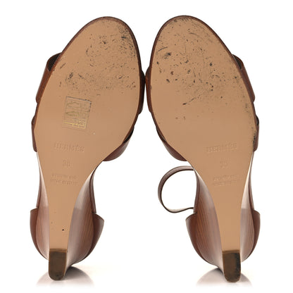 Hermes Calfskin Legend Wedge Sandals 38 Gold 6 of 9