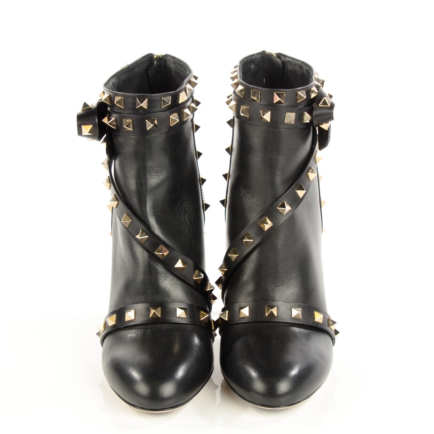 Calfskin Rockstud Bow Ankle Booties 40 Black