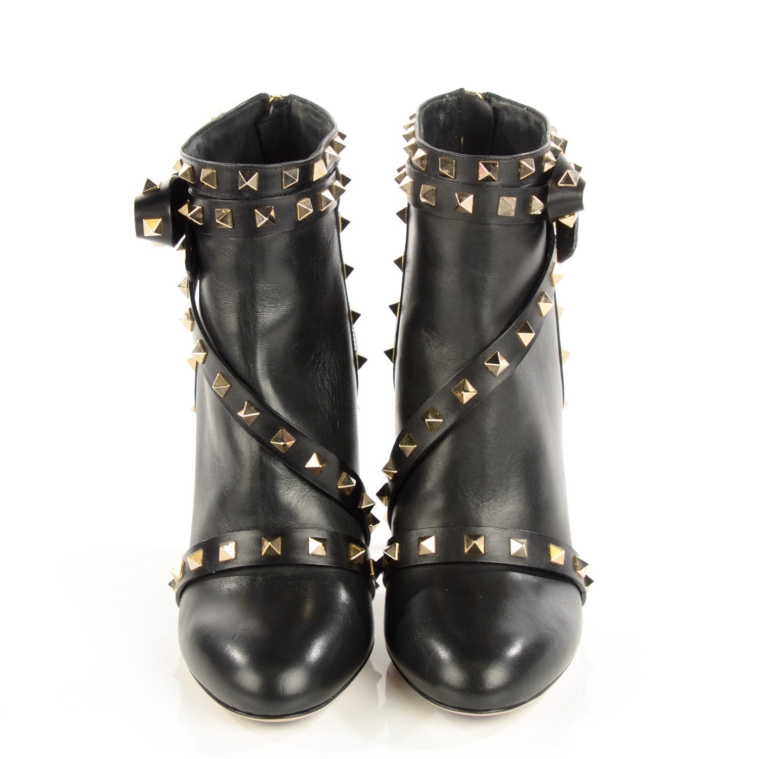 Valentino Garavani Calfskin Rockstud Bow Ankle Booties 40 Black 2 of 8