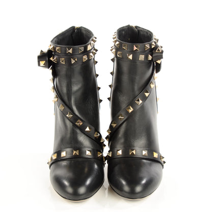 Valentino Garavani Calfskin Rockstud Bow Ankle Booties 40 Black 2 of 8