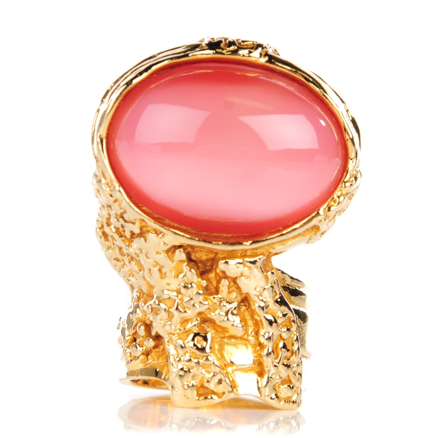 Saint Laurent Glass Cabochon Arty Ovale Ring 7 Gold Pink 1 of 4