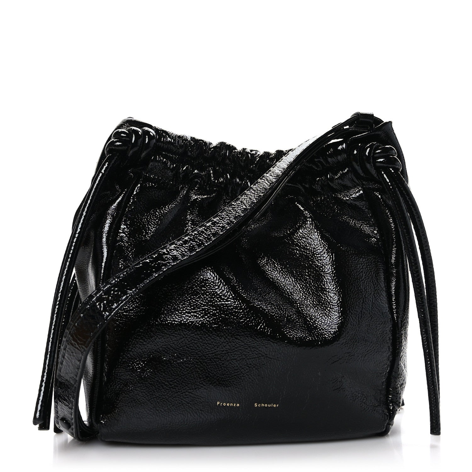 Proenza Schouler Crinkled Patent Calfskin Drawstring Pouch Black 1 of 8