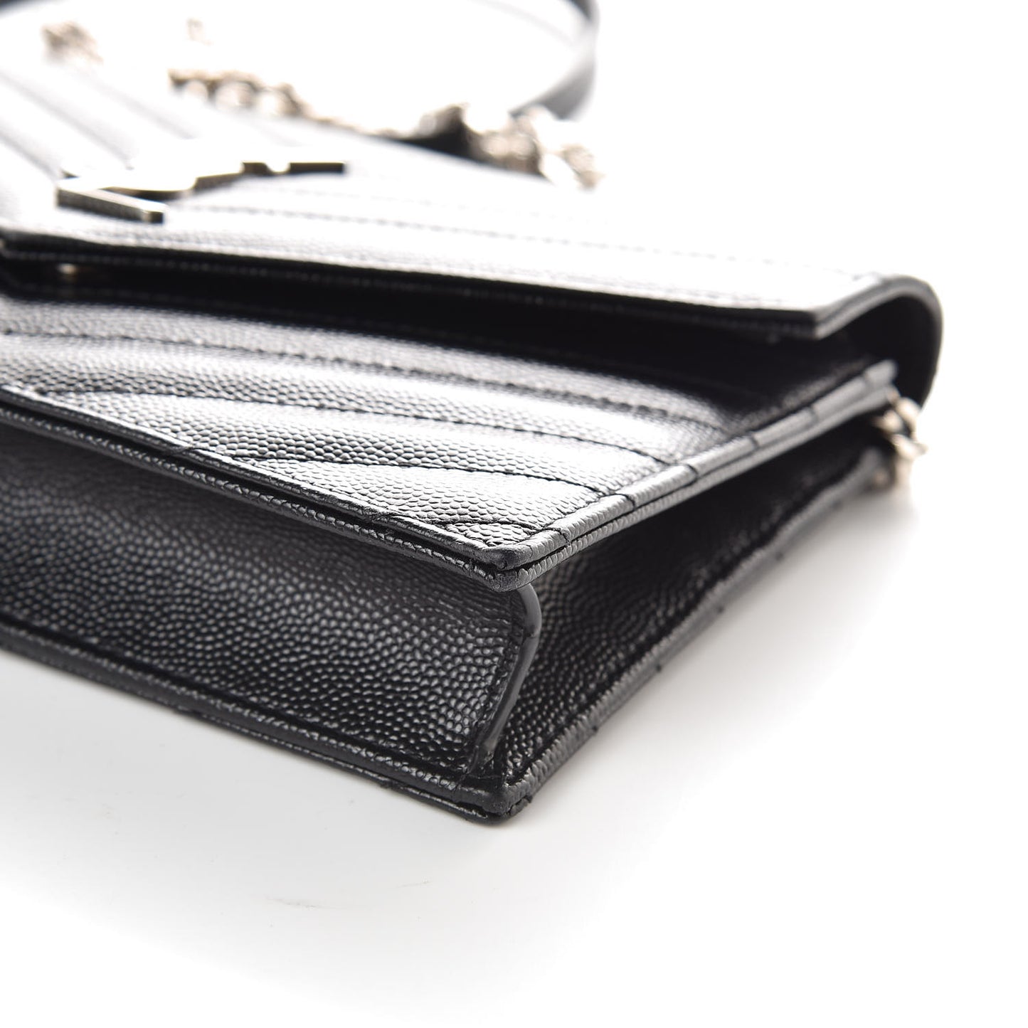 Grain De Poudre Matelasse Chevron Monogram Envelope Chain Wallet Black