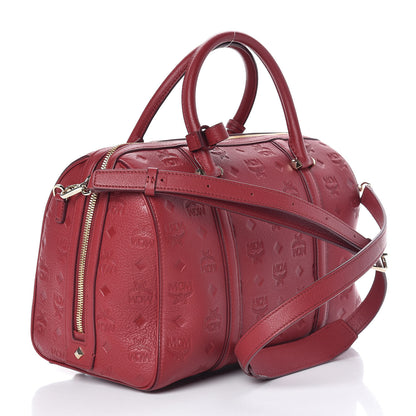 MCM Calfskin Ottomar Monogram Boston Bag Red 4 of 12