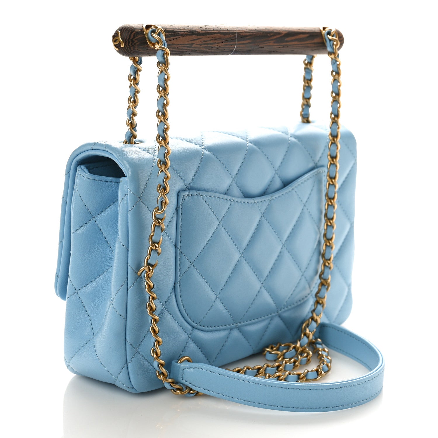 Chanel Lambskin Quilted Small Wenge Wood Flap Light Blue 1461797