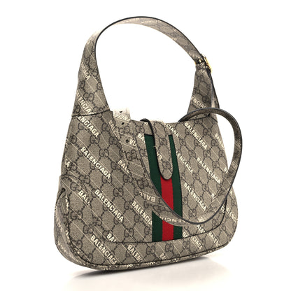 Gucci X BALENCIAGA GG Supreme Monogram Striped Logo Print Web Small Jackie 1961 Hobo Beige Ebony Mystic White 3 of 10