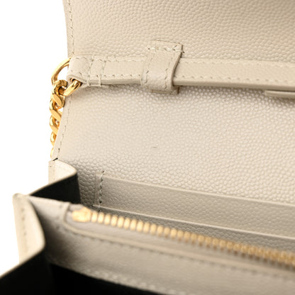 Saint Laurent Grain De Poudre Matelasse Chevron Monogram Chain Wallet Crema Soft 14 of 17