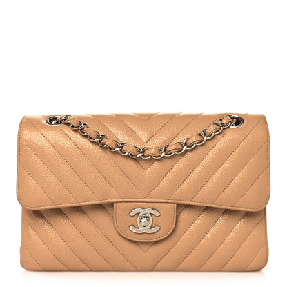 Chanel Caviar Chevron Quilted Small Double Flap Beige 1 of 12