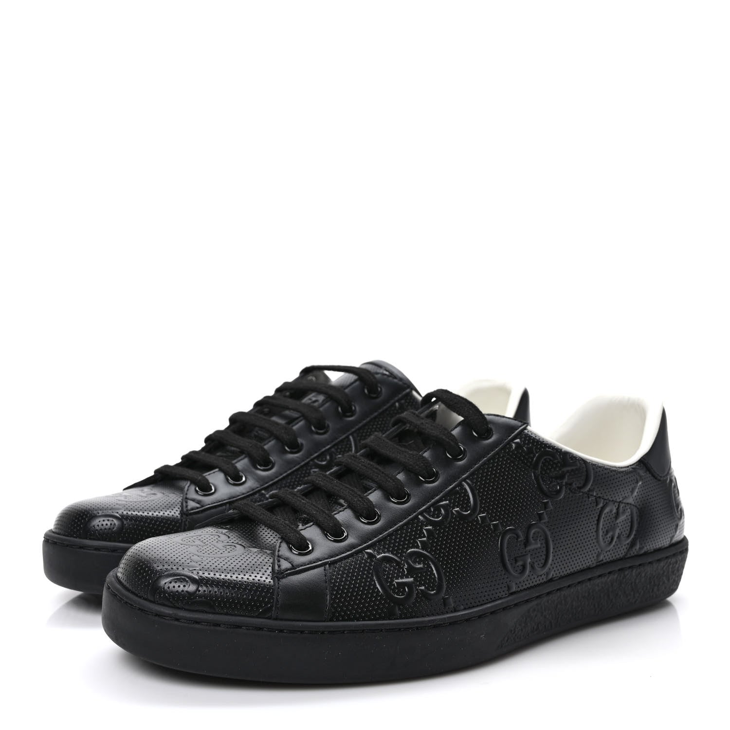 Gucci Calfskin GG Tennis Embossed Mens Ace Sneakers 9 Black 3 of 9