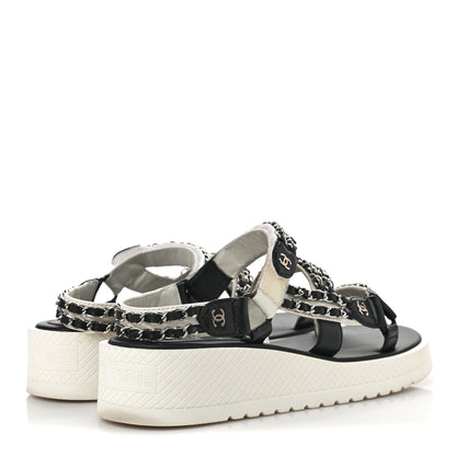 Chanel Lambskin Chain Platform Sandals 38.5 Black White 4 of 8