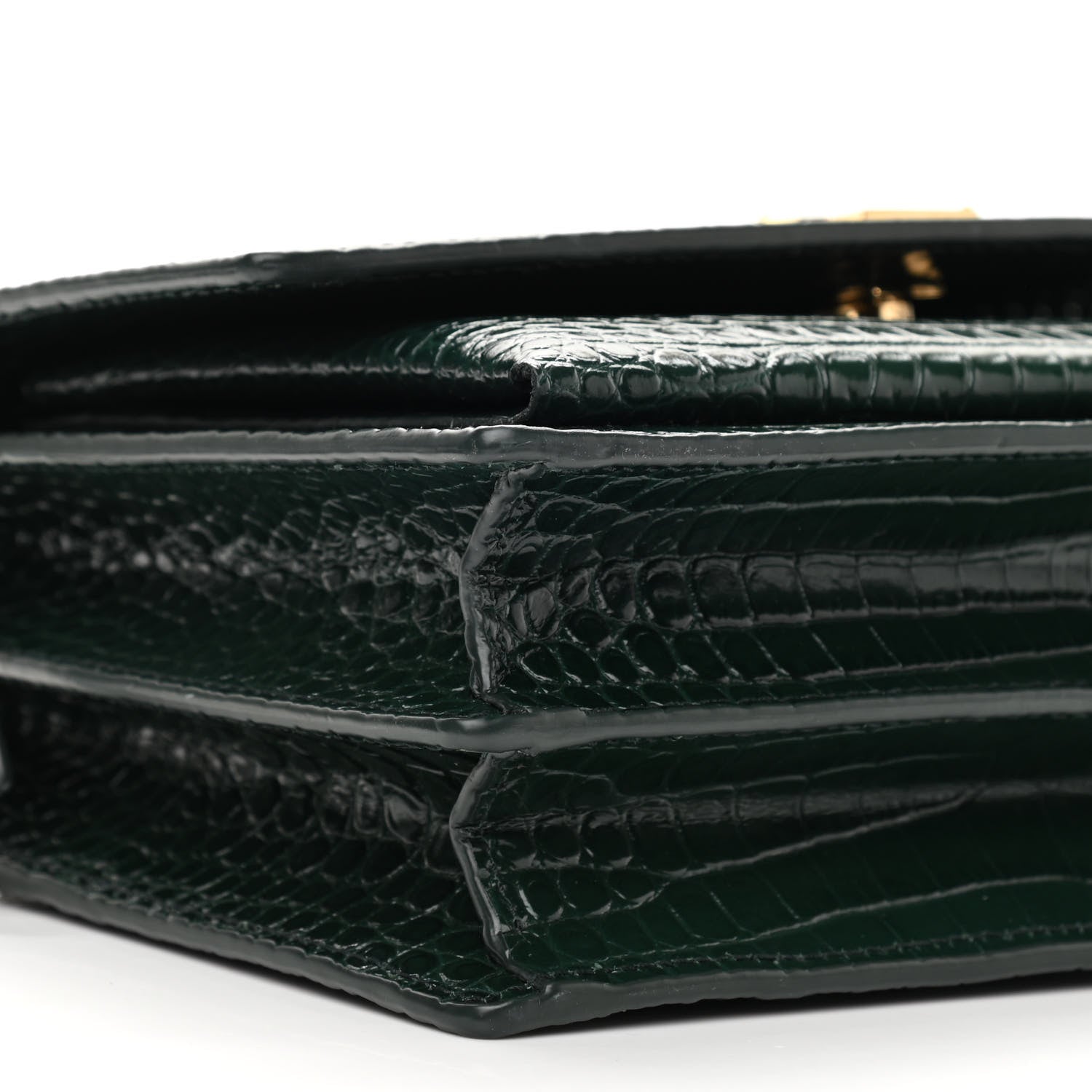 Saint Laurent Calfskin Crocodile Embossed Medium Monogram Sunset Dark Mint 7 of 8
