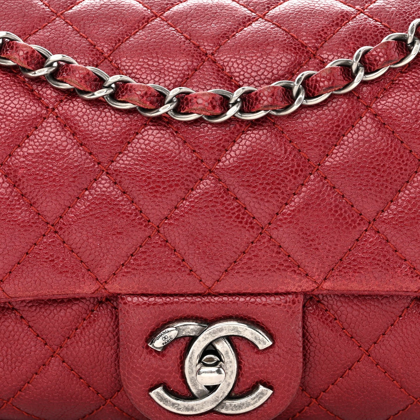 Caviar Quilted Jumbo Easy Flap Red
