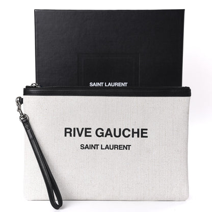 Saint Laurent Linen Canvas Rive Gauche Zipped Pouch Optic White 11 of 11